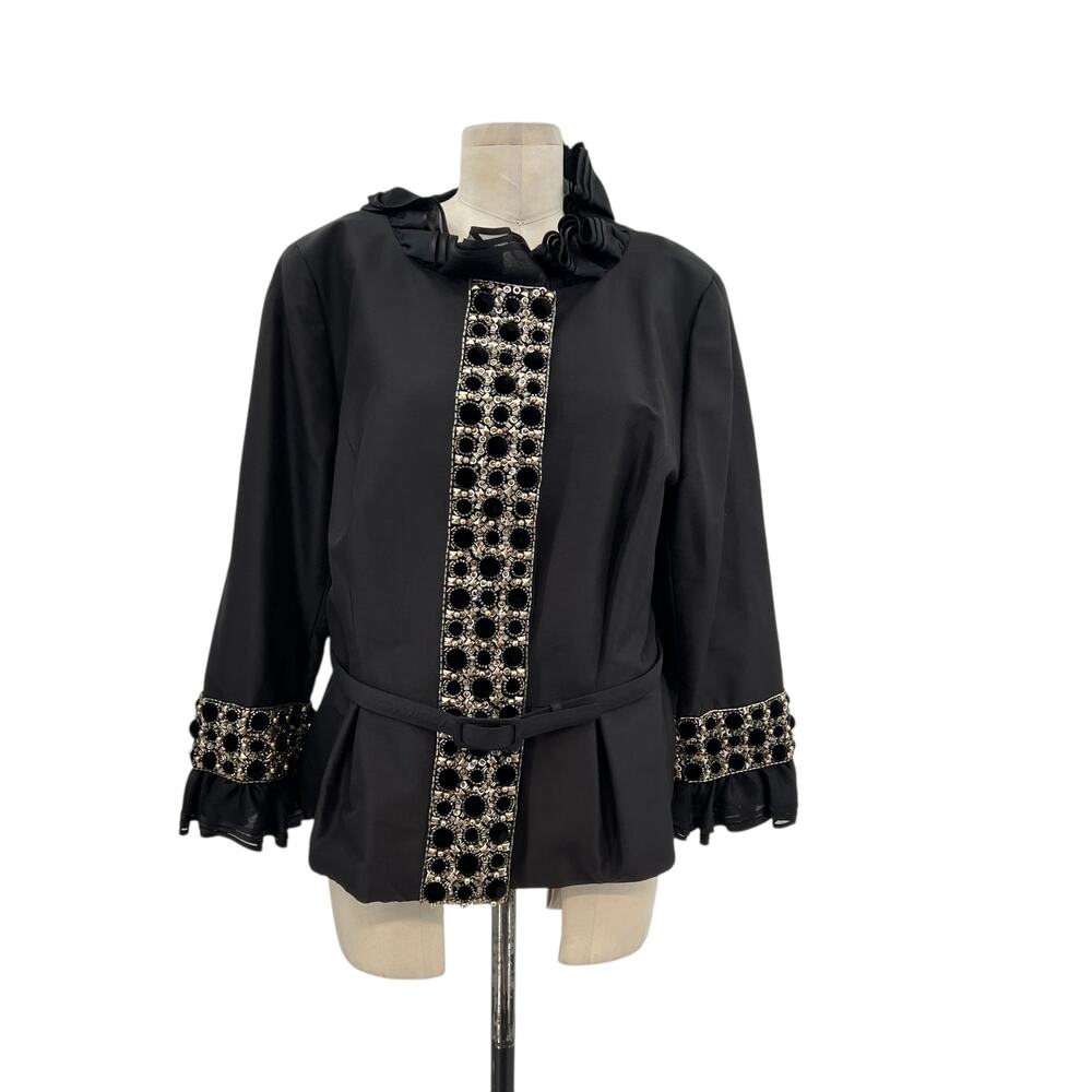Escada Jacket Blazer Beaded Embellished Satin Peplum Ruffle Size 46 US 16